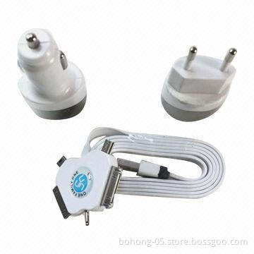 USB Car + Travel Charger for iPhone 5, One Out of Five Lines with Car Plug